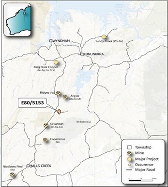 Location of the Killarney Project (E80/5153), East Kimberley WA